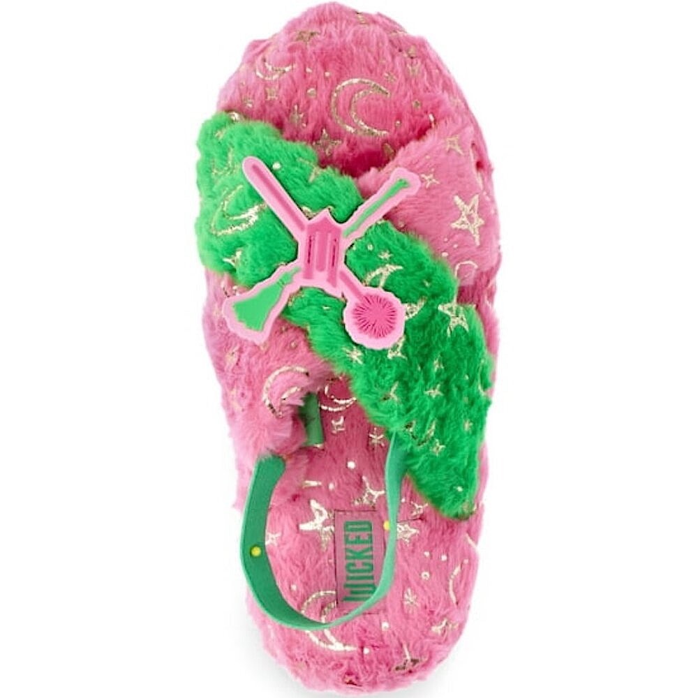 WICKED GLINDA ELPHABA Women’s Slippers Faux Fur SIZE 7-8 Pink & Green NEW